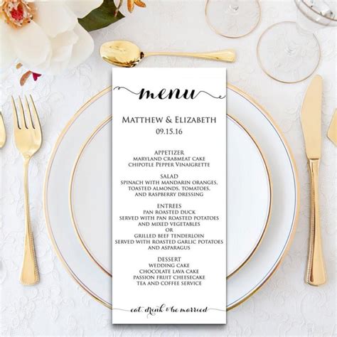 free wedding menu card template.